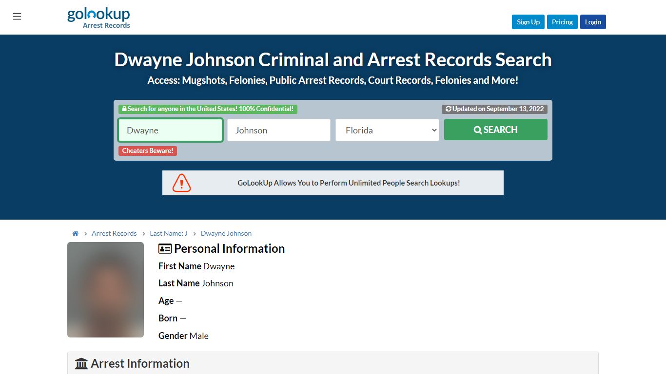 Dwayne Johnson Criminal and Arrest Records Search